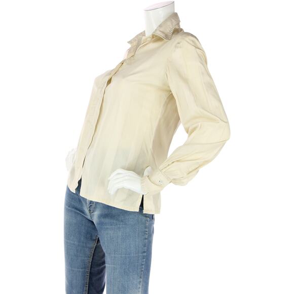 Vintage Ruth Matthews Beige Striped Cottagecore Blouse Shirt - Picture 3 of 5